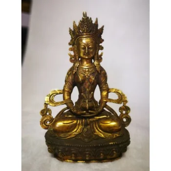 Antikvarinių Ir Senovinių Paauksuota Bronzinė Statula Amitayus Buda Amitabha Nori U Turtas