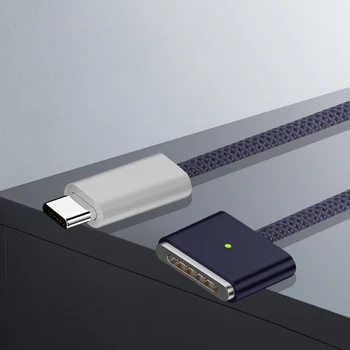 Tipas-C, Vyrų Magnetinių 3 Greito Įkrovimo Kabelis, LED Indikatoriai, Įkrovos Konverteris USB-C PD3.1 MacBook Air/Pro 2021 2022 2023