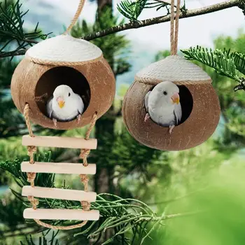 Kokoso Lukšto Paukštis Namas Hummingbird Dekoratyvinis Nest Namo Paukščių Lauke Natūralus Rankų Darbo Kokoso Urvas Papūgos, Paukščių Lova Sodas