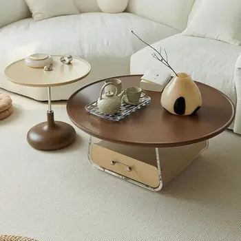 Kremas stiliaus akrilo kavos staliukas kartu, gyvenamasis kambarys, modernus ir minimalistinis prancūzijos mažų vienetų, krašto stalo, ir senovės