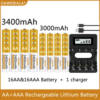100% Originalus AA/AAA Baterijos 1,5 V Polimerų Įkraunamą Ličio-jonų Baterija 1,5 V AA/AAA Akumuliatorių su USB įkroviklis