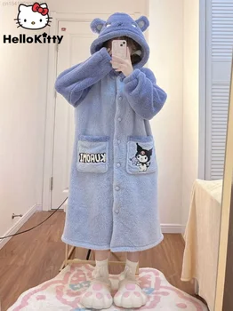 Sanrio Kuromi Baku Pižama, Chalatas, Mergaitė Žiemą Pliušinis Sutirštės Pižamą Mielas Anime Namų Kailio Sleepwear Pjs Pyjama Loungewear Moteris