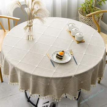 Šiuolaikinės paprastas mažas apskritojo stalo staltiesė medvilnės skalbiniai apvalios grotelės arbatos stalo staltiesė Šiaurės staltiesė namų