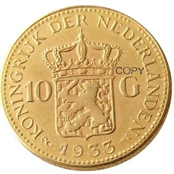 Nyderlandai 1933 Wilhelmina I, 10 Gulden Auksą, Sidabrą, Kopijuoti Monetos