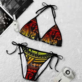 Polinezijos Maorių Havajai Modelis Tatuiruotė 3D Spausdinimo ir Moterų, Moterims, Micro Bikini Nustatyti Vasaros Paplūdimio Seksualus Paplūdimio Maudymosi Kostiumai