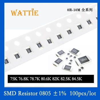 SMD Rezistorius 0805 1% 75K 76.8 K 78.7 K 80.6 K 82K 82.5 K 84.5 K 100VNT/daug chip resistors 1/8W 2.0 mm*1.2 mm