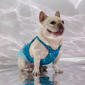 Vasaros Aušinimo Šuo Mermaid Dress Blizgančių Šuo Princesė Dress Šunį Vest Balnai Mažų Šunų, Kačių Čihuahua prancūzų Buldogas