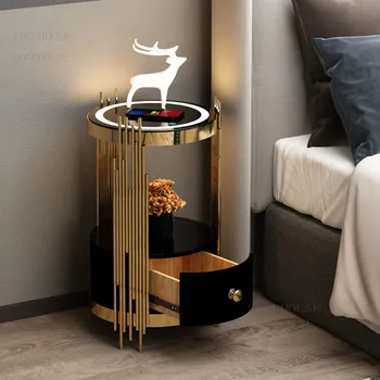 LED Spintelė Minimalistinis Modernus staliukas Belaidžio Įkrovimo Spintelė Miegamojo Baldai, Prabangūs Nightstands B