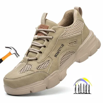 kvėpuojantis saugos batai žmogus vasaros darbo batai lengvi darbo batai, vyrams, stabdžių punkcija apsauginiai batai anti-slip darbo sportbačiai