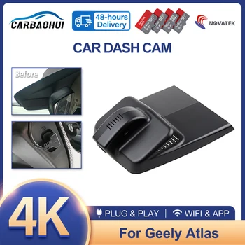 4K UHD Automobilių DVR Plug and Play Brūkšnys Cam Kamera Vairuotojo Vaizdo įrašymo Už GEELY Atlasas Bendrosios Modelio 2016 4WD APP Kontrolės USB Prievadas