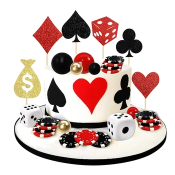 Kazino Pyragas Apdaila Kauliukai Pokerio Žetonų Cupcake Pyragas Topper Nustatyti Kamuolys Žaisti Kortų Žaidimas Birthday Party Apdailos Reikmenys