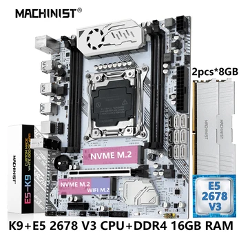 MACHINIS X99 Rinkinys Plokštė Nustatyti LGA 2011-3 Xeon CPU E5 2678 V3 Procesorius DDR4 2*8GB RAM Atminties NVME M. 2 SSD USB3.0 M-ATX K9
