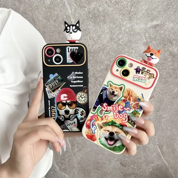 Japonijos Mielas Šuo Etiketės Animacinių filmų 3D Shiba Inu Haskis Telefono dėklas skirtas iPhone 14 Pro Max Pro 15 13 12 11 matinis silikonas, minkštas viršelis