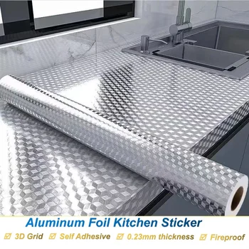 40cmx3m 3D Tapetai Dryžuotas Aliuminio Folija, Virtuvė aplinkosaugos ¾enklelis, atspari Ugniai, Drėgmei-prooffor Stovetop Kabineto Grindų gartraukis