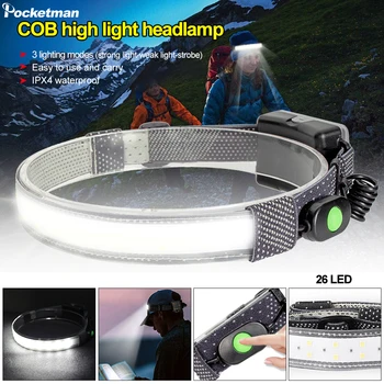Pocketman Didelio Šviesos srauto COB LED Žibintai Vandeniui priekinis žibintas Super Šviesus Galvos Žibintuvėlis už Kempingas, Žygiai, Žvejyba Medžioklė