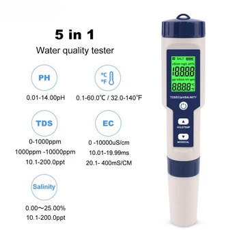 Kokybės Skaitmeninis Matuoklis Bandymų 5 Multi-funkcija Testeris 1 Vandens Stebėti Vandens Kokybės Detektorius Ph/ec/tds/druskingumą/temperatūros