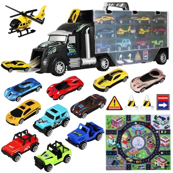 Sunkvežimių Vaikams iBaseToy Vaikai Vežėjas Sunkvežimių Žaislų Rinkinys Mažos Transporto priemonės, Sraigtasparnius, Transporto Sunkvežimių Vaikai Modelio Automobilių Rinkinys