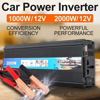 Car Power Inverter 12V 1000W 2000W Daugiafunkcį Lizdas Kompiuterio Ventiliatorius USB Sąsaja Telefono ragelyje Konversijos Efektyvumą DC į AC