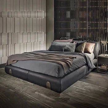 Minimalistinio ir prabangus odos viršutinis sluoksnis karvės odos šiuolaikinės high-end miegamojo grand dvigule lova