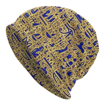 Egipto Hieroglifinis Beanies Kepurės Vyrai Moterys Unisex Lauko Žiemą Šiltas Megzti Skrybėlę Suaugusiųjų Senovės Egipto Simbolį, Variklio Dangtis, Skrybėlės