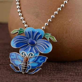 DEEPFOREST Sidabro Spalvos Sudegė Mėlyna Phalaenopsis Gėlių Pakabukas Moterų Klasikinio Drugelis Meilės Gėlė Etninio Stiliaus Papuošalai