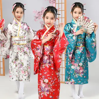 2023 Naujų Vaikų Kimono Tradicinis Japonų Stiliaus Povas Yukata Suknelė Mergaitė Vaikas Cosplay Japonija Haori Kostiumas Azijos Drabužiai