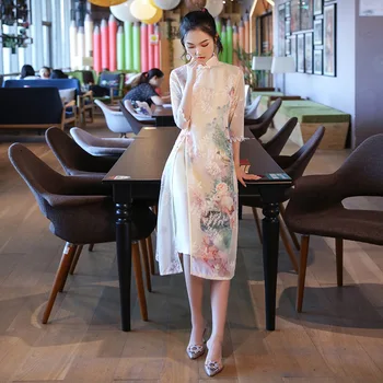 Yourqipao Vasaros 2023 Šiuolaikinės Vidurio ilgis Aodai Cheongsam Merginos Atsitiktinis Kasdien Qipao Azijos Kinų Stiliaus Suknelė Moterims
