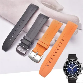 Naujos Akcijų Vyro Sklandžiai Lenkta Gale Gumos Watchband 22mm Oranžinė Juoda Silikono Dirželis Tinka Tissot T120 Sery T120417A Žiūrėti Logotipas