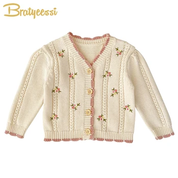 2023 Kūdikių Megztinis Mergaitėms Siuvinėjimo Vaikai Mergina Megztiniai Gėlių Princesė Kūdikiams Megztos Viršuje Vaikams Megzti Paltai Outwear