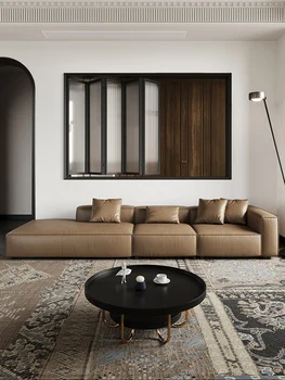 Italijos minimalistinio oda sofa-lova, gyvenamasis kambarys trijų žmonių, tiesiai eilės kilnus concubine, tofu gabalas odos sofos
