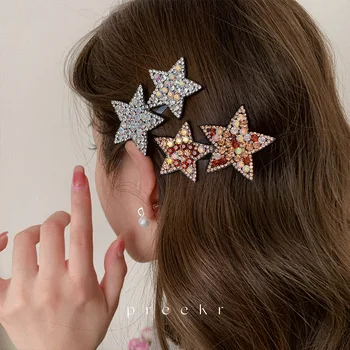 Y2K Naują Crystal Star Plaukų Clips Barrettes Geometrinis Bling Bang Pusėje Smeigtukai Mielas korėjos Moterų, Mergaičių, Plaukų Aksesuarai