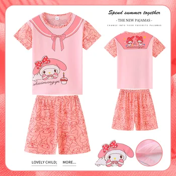 Sanrio Kawaii Cinnamoroll Kuromi MyMelody Hello Kitty Kids Sleepwears Vasarą Cartoon Trumpas Rankovės Plonas Pajama Komplektai Homewear Dovana