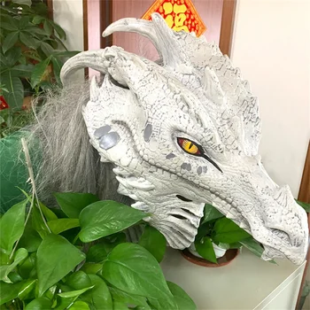 Deluxe White Dragon Kaukė Su Plaukų Cosplay Tyrannosaurus Rex Papuošalai Kaukė Suaugusiųjų Gimtadienio Vakarėlis, Helovinas Gyvūnų Kaukės