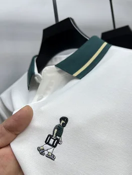Aukštos klasės prekės ženklo vyriški ilgio rankovėmis išskirtinį siuvinėjimo POLO marškinėliai atsitiktinis mados atvartas marškinėliai kieto spalvų raukšlių atsparus viršų