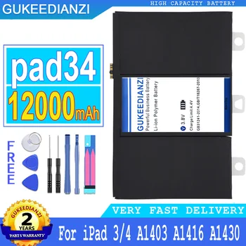12000mAh GUKEEDIANZI Baterija Pad34 iPad 3 4 iPad3 iPad 4 A1458 A1403 A1416 A1430 A1433 A1459 A1460 A1389 su nemokamais Įrankiais