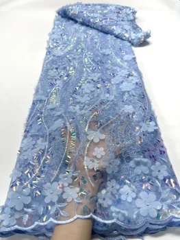 2023 bluie 3D gėlės Afrikos nėrinių audinio zawalcowany prancūzijos nėrinių audinio dubajus appliques tiulio nėrinių vestuvės/šalis suknelė nėrinių YYZ78