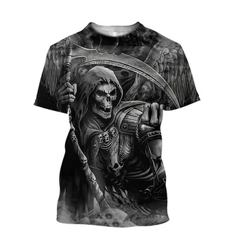 2023 Naujas Vasaros vyriški T-shirt Siaubo Kaukolės Viršų 3D Spausdinimo trumpomis Rankovėmis vyriški Laisvalaikio Drabužiai Megztinis