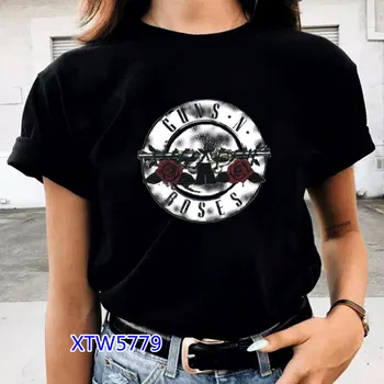 GINKLAI ir Rožės roko grupė Marškinėliai moterims spausdinti negabaritinių streetwear t-shirt moterų punk vasaros viršūnes moterų drabužių dropshipping