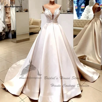 Lakshmigown Princesė Satino Kamuolys Suknelė Vestuvių Suknelės 2023 Vestidos Novias Boda Elegantiškos Vestuvinės Suknelės Scoop Duobute Nėriniai Atgal