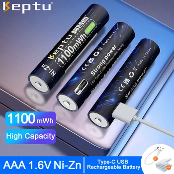 KEPTU 1100mWh 1.6 V AAA akumuliatorius Ni-Zn USB aaa 1.6 v įkrovimo nizn aaa baterija skirta skaitmeninė vaizdo kamera,CD,toyFlashlight