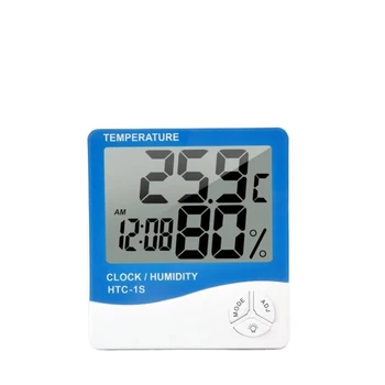 Naujas HTC-1S LCD Elektroninis Skaitmeninis Temperatūros Drėgmės Matuoklis Patalpų Lauko Termometras su Drėgmėmačiu Oro Stoties Laikrodis