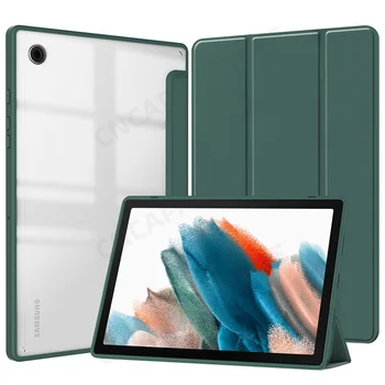 Tri-sulankstytas Stovi Funda Samsung Galaxy Tab A8 10.5 2021 Smart Case SM-X200 SM-X205 Magnetinis Dangtelis su Akrilo Atgal Shell