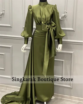 Elegantiškas Alyvuogių Žalia Undinė Vakaro Suknelės 2023 Ilgomis Rankovėmis Arabų Oficialų Promenadzie Suknelė Vestuves Rūbeliai De Soirée