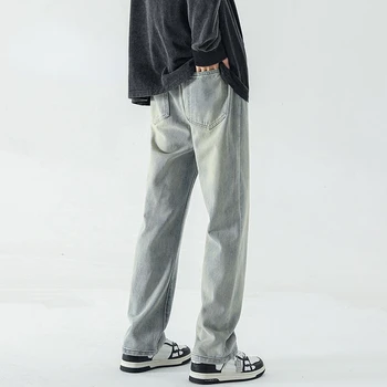 Iki 2023 m. Rudenį Vyrų Derliaus Ruožas Džinsai Medvilnės Mažas Tiesiai Verslo Korėja Stiliaus Džinsinio audinio Kelnės Vyriškos Prekės Plus Size E131