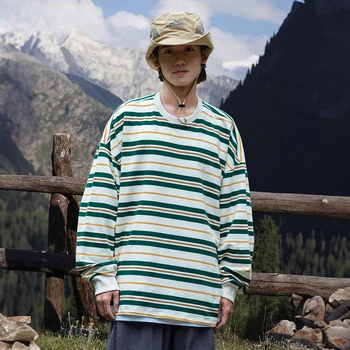Dryžuotas Kontrastas Long Sleeve T-shirt Rudenį Prarasti Apvalios Kaklo Megztinis streetwear vyrų palaidinukė hoodies