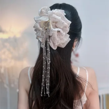 2023NewMesh Tiulio Didelis Lankas kutas Plaukų Letena Įrašus Moterų Vientisų spalvų Elegantiškas Bowknot plaukai surišti į uodegą įrašą Nauja Šukuosena Priedai
