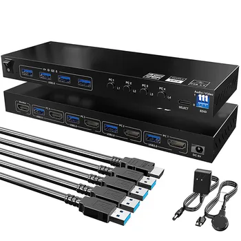 USB 3.0 KVM Switch HDMI suderinamus 4 Port Paramos , USB Hub HDR EDID USB Jungiklis 4 in 1 ir 4 USB 3.0 Prievadas, dėl Klaviatūros, Pelės