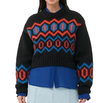 Iki 2023 m. Rudens ir Žiemos Naujas O-kaklo Žakardo Siuvinėjimo Universalus Trumpas Megztiniai Megztinis Moterims