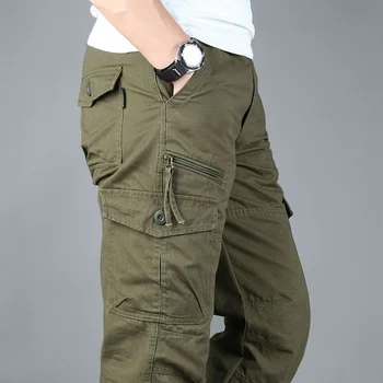 Vyriški Medvilniniai Krovinių Kelnės Karinės Kovoti su Petnešomis Tiesiai Multi-Pocket Baggy Ilgos Kelnės Streetwear Atsitiktinis Kelnės M-5XL