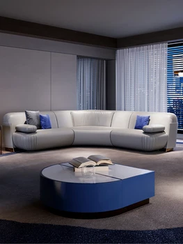 Italijos šviesos prabangos odos sofos, postmodernaus dydžio kambarį, high-end lenkta sofa-kampas